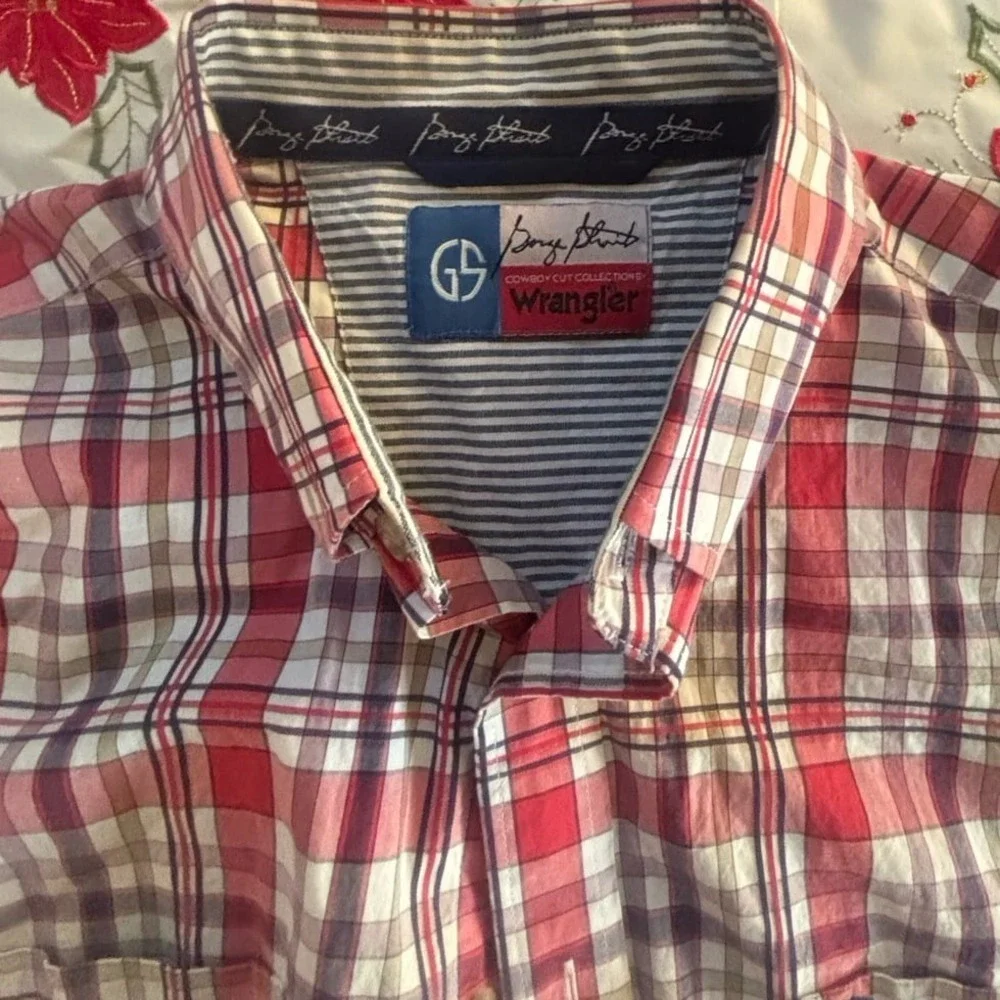 Wrangler George Straight Shirt XL Red Blue Plaid Long Sleeve Button Down Western